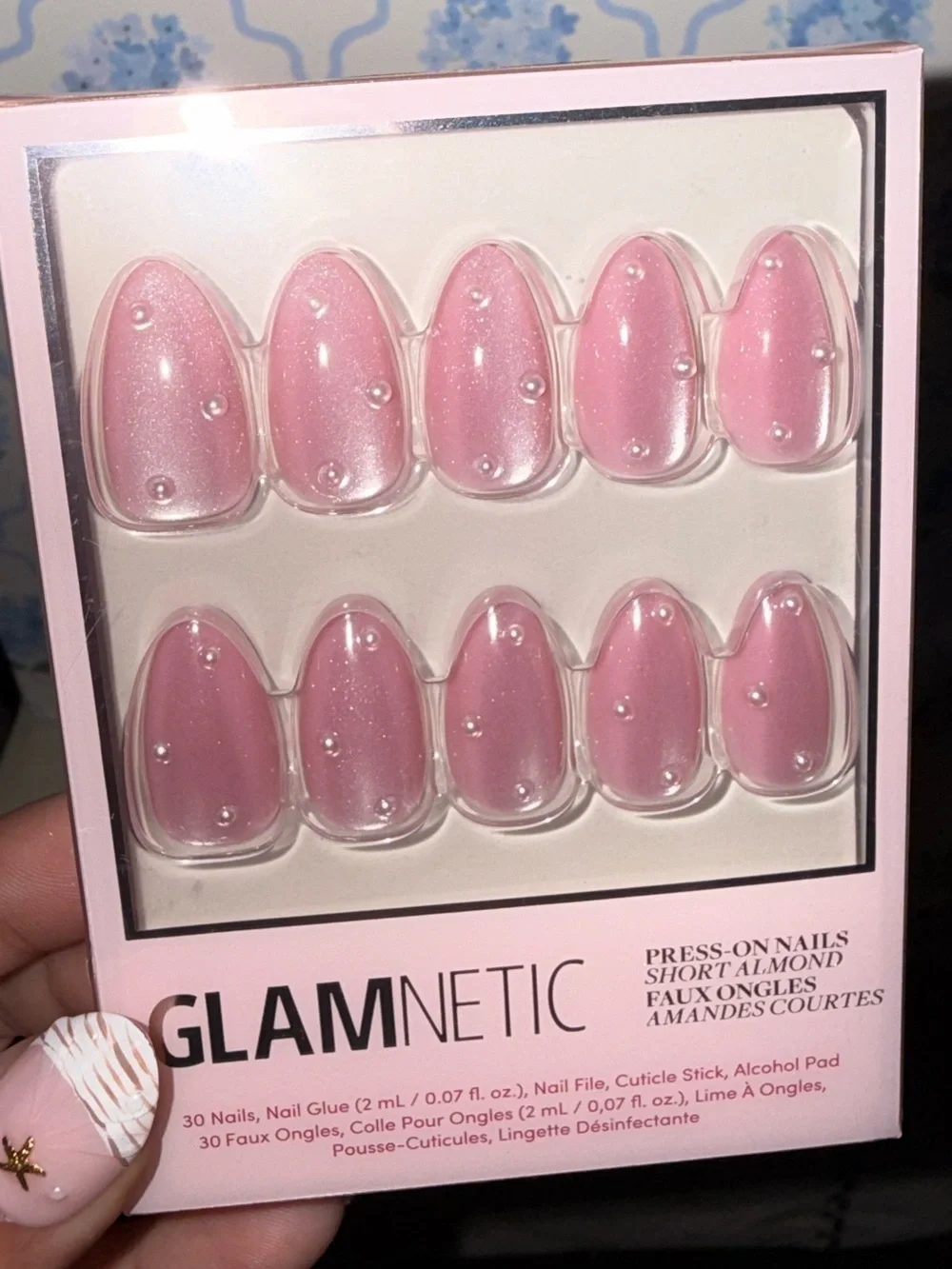 GLAMNETIC “Pearl Me Softly” Pink Pearl Press-On Nails - Short Almond